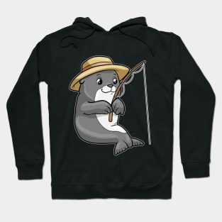 Seal at Fishing with Fishing rod & Hat Hoodie